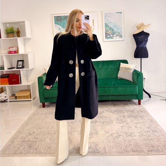 VALENTINO - Cashmere Wool Blend Rhinestone Buttons Coat #ski - Picture 2 of 12